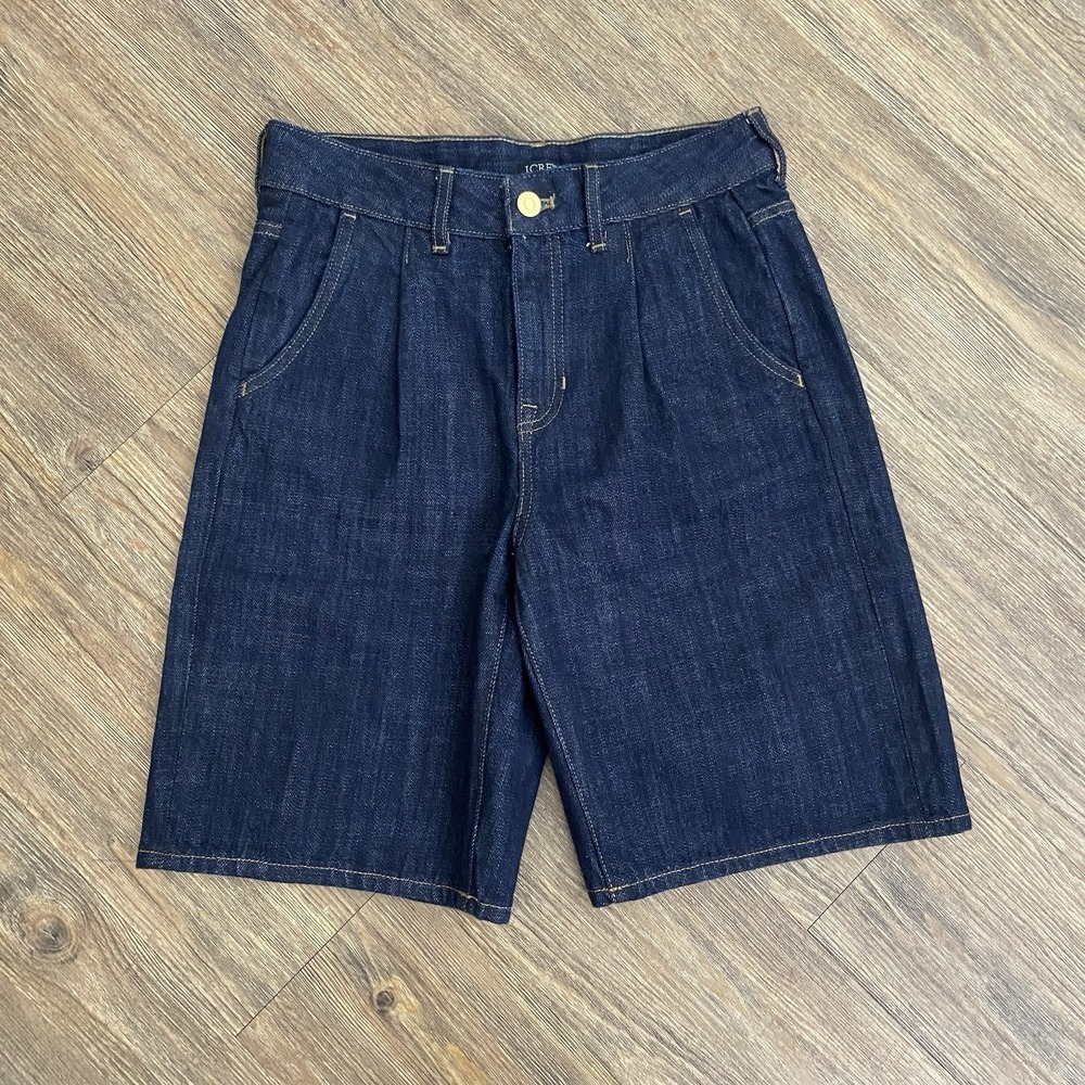 J. Crew High Rise Midlength Denim Shorts Jorts in Indigo Wash Size 24‎